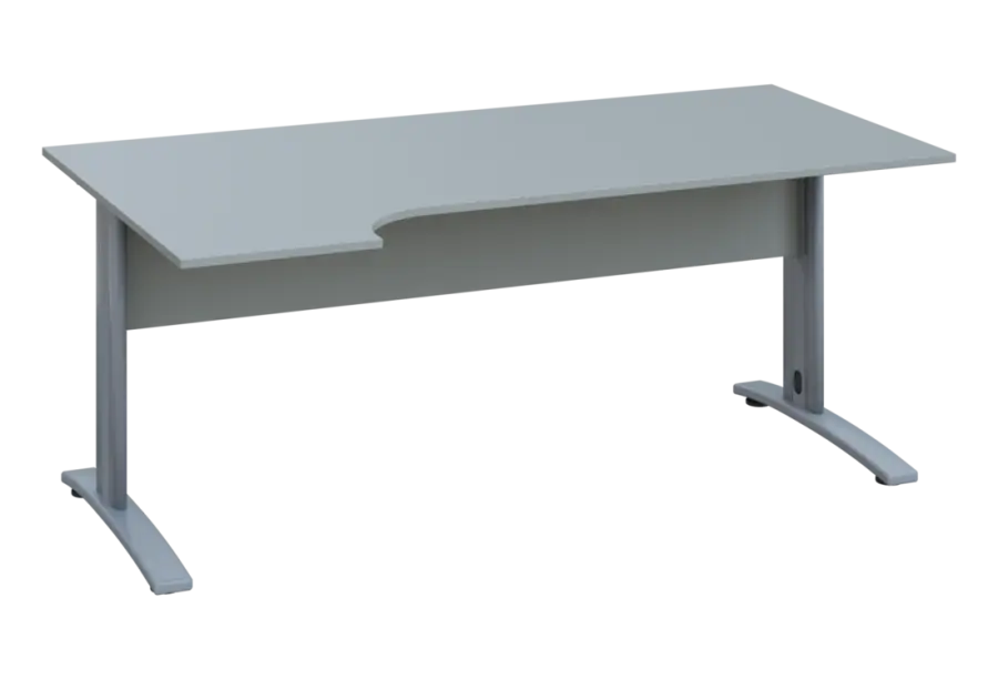 ERK 28 - 184 stůl kancelářský, rohový, levý, kovová podnož stříbrná, deska 25 mm, široký 1800 mm, šedá